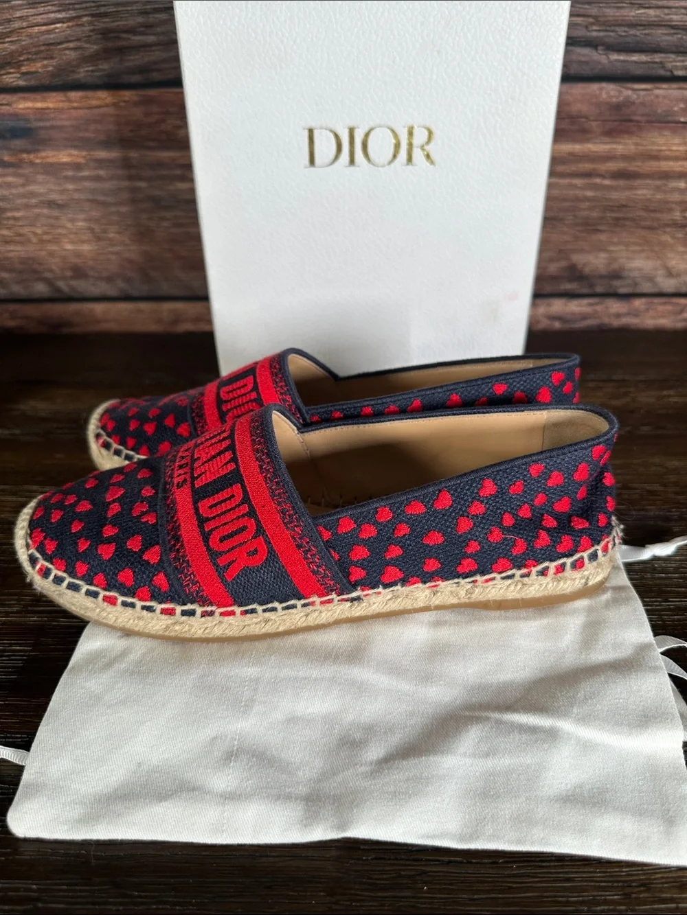 Dior Granville Navy Canvas Espadrilles with Red Heart Motif